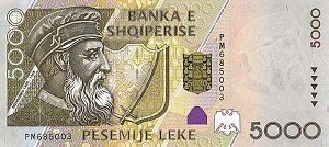 5000 lekë of 1996 with Skanderbeg